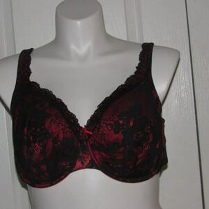 CACIQUE Lace Red Black Full Coverage Bra Size 44DD